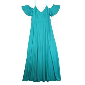Davi & Dani Sz L Flutter Sleeve Teal Maxi Babydoll Dress HoCo Beachy Sleeveless